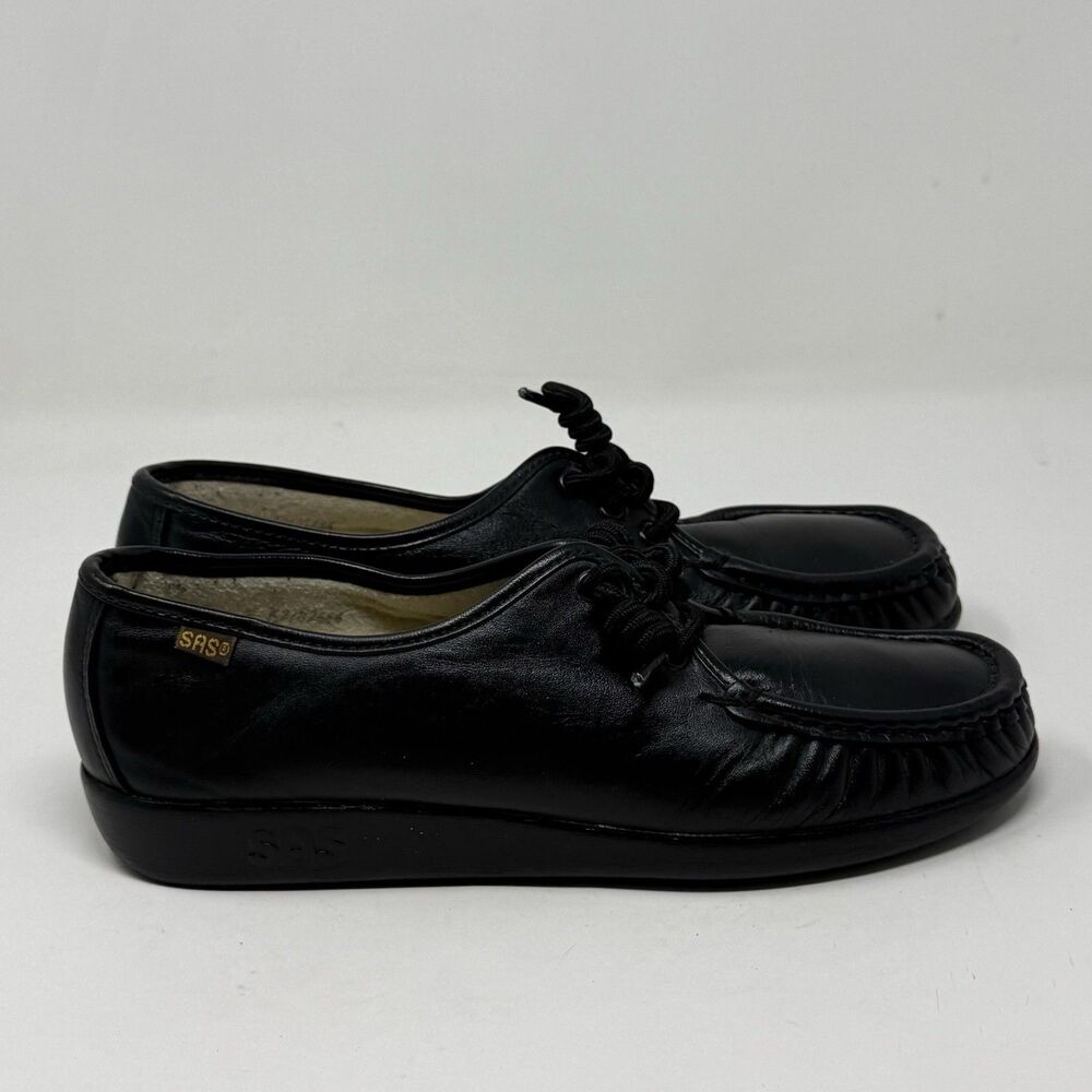 SAS Siesta Shoes Womens 9.5 N Narrow Black Leather Comfort Lace Up Casual Granny